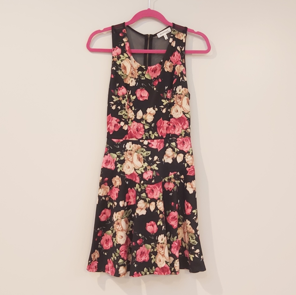 Black & pink floral mini dress
